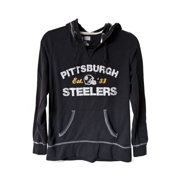 Pittsburg Steelers Hoodie Long Sleeves Distressed Lightweight Women's Medium NFL - Picture 2 of 6